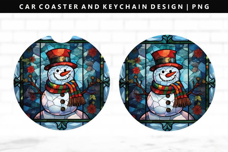 Snowman Keychain And Car Coaster Sublimation Design