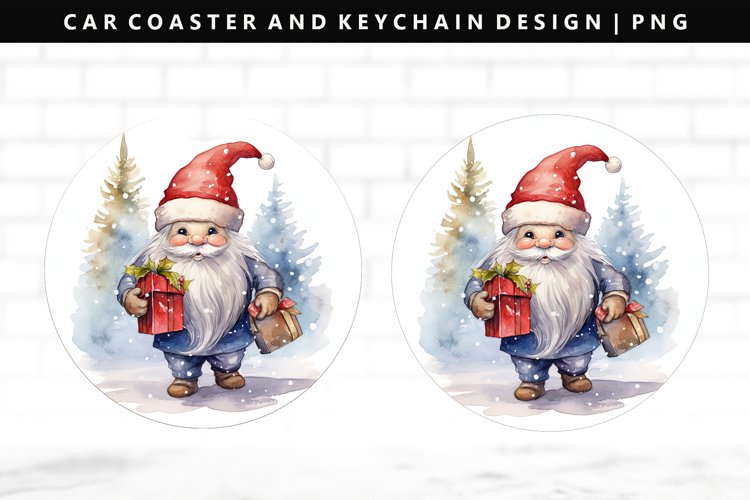 Gnome Keychain And Car Coaster Sublimation Design