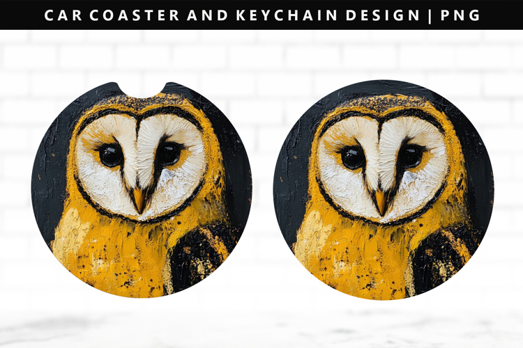 Owl Keychain And Car Coaster Sublimation Design