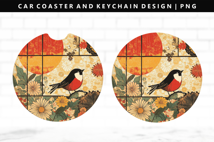 Hanafuda Keychain And Car Coaster Sublimation Design