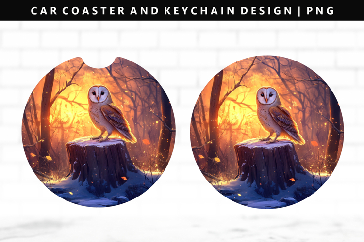 Owl Keychain And Car Coaster Sublimation Design