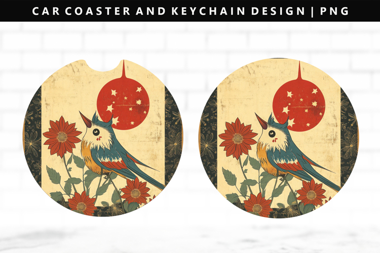 Hanafuda Keychain And Car Coaster Sublimation Design