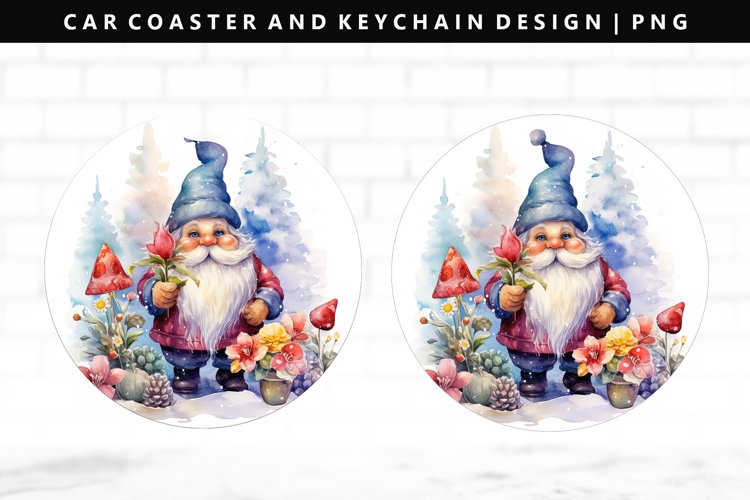 Gnome Keychain And Car Coaster Sublimation Design