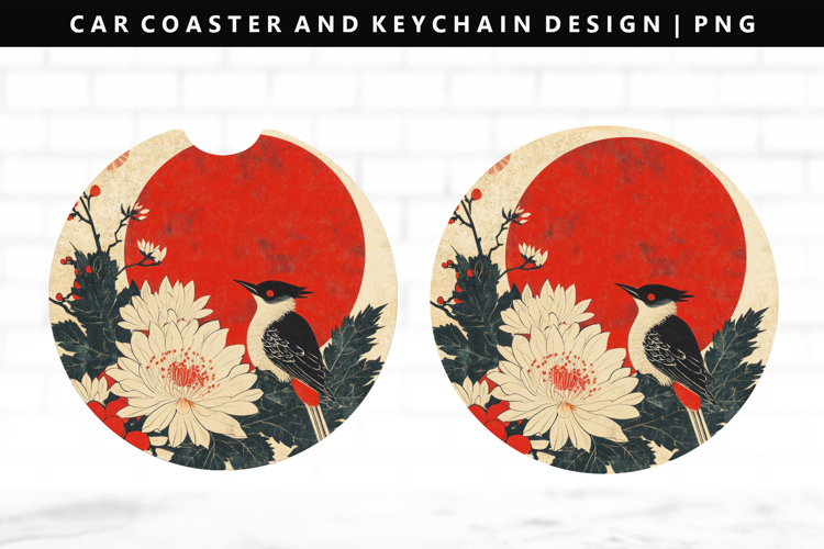 Hanafuda Keychain And Car Coaster Sublimation Design