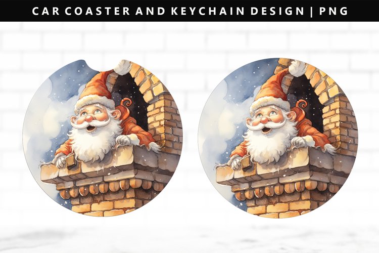 Funny Santa Keychain And Car Coaster Sublimation Design