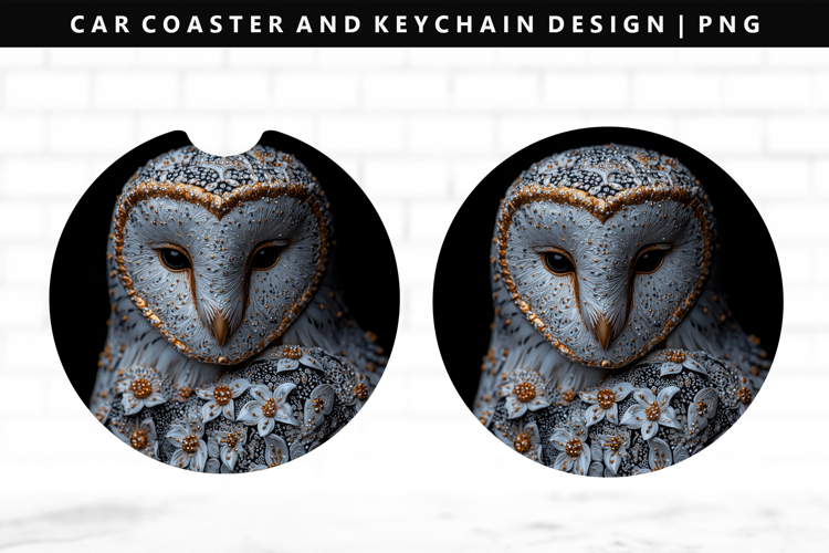 Owl Keychain And Car Coaster Sublimation Design