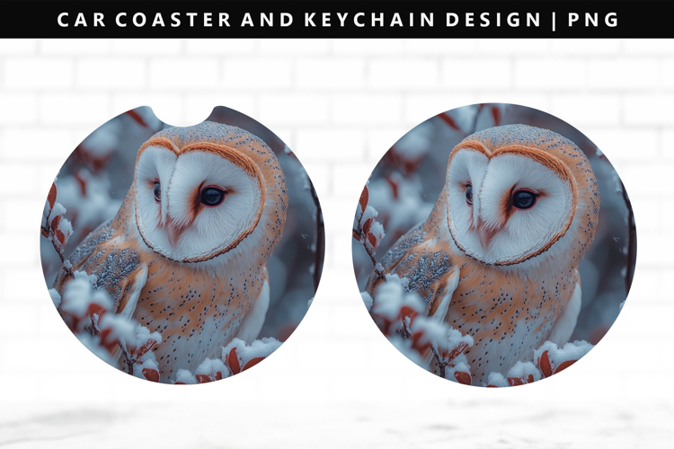 Owl Keychain And Car Coaster Sublimation Design
