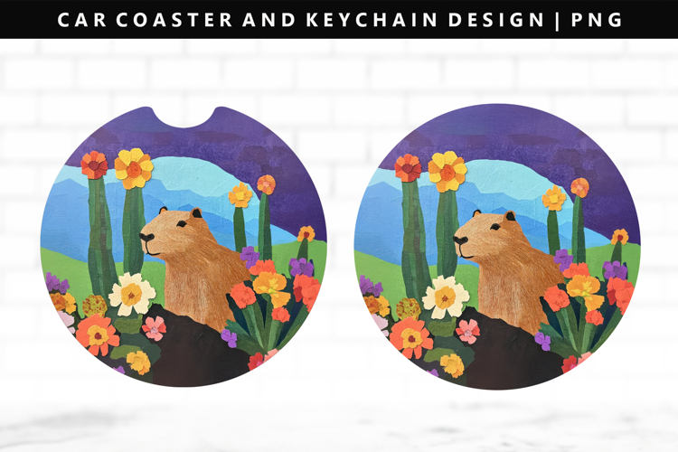 Capybara Keychain And Car Coaster Sublimation Design example image 1