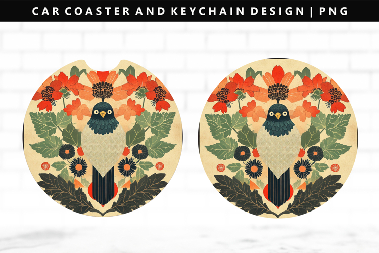 Hanafuda Keychain And Car Coaster Sublimation Design