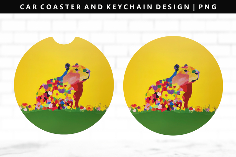 Capybara Keychain And Car Coaster Sublimation Design example image 1