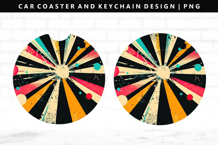 Retro Pop Art Keychain And Car Coaster Sublimation Design