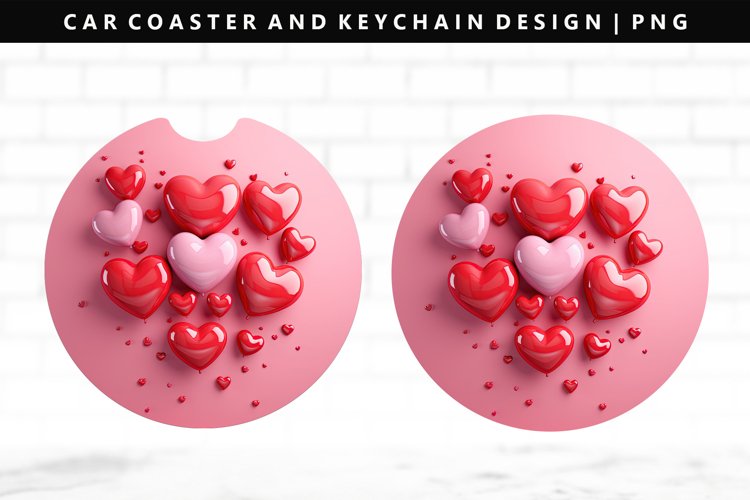 Puff Heart Keychain And Car Coaster Sublimation Design