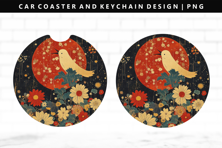 Hanafuda Keychain And Car Coaster Sublimation Design