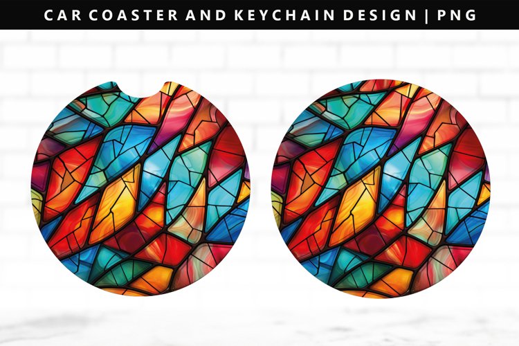 Stained Glass Keychain And Car Coaster Sublimation Design
