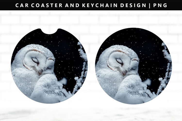 Owl Keychain And Car Coaster Sublimation Design