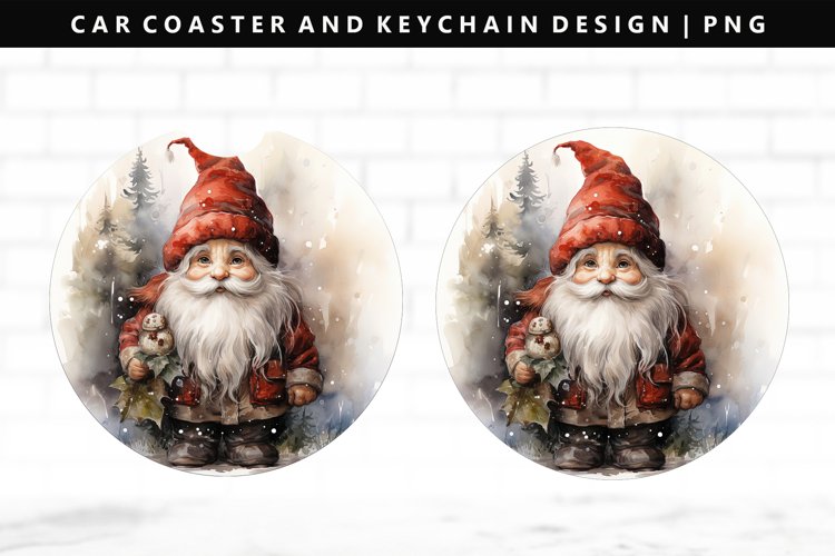 Gnome Keychain And Car Coaster Sublimation Design