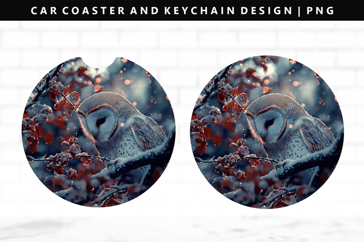 Owl Keychain And Car Coaster Sublimation Design