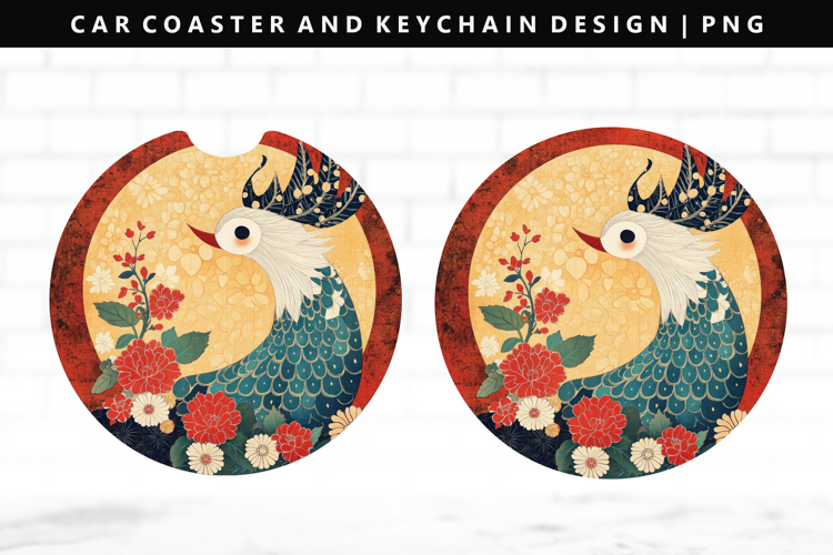 Hanafuda Keychain And Car Coaster Sublimation Design