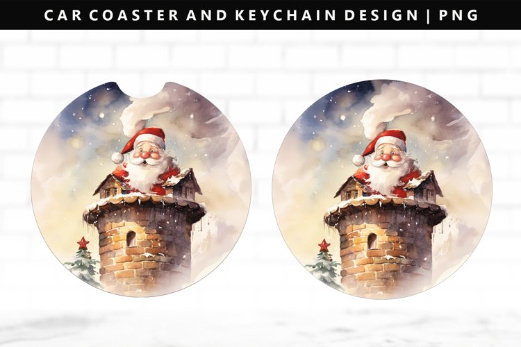 Funny Santa Keychain And Car Coaster Sublimation Design
