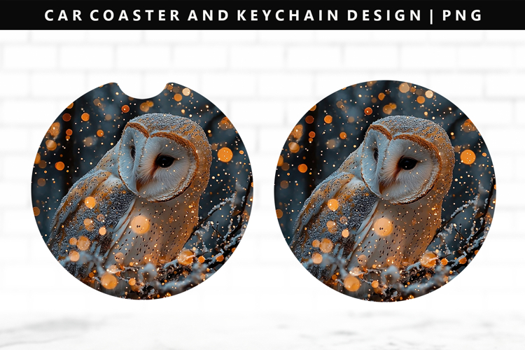 Owl Keychain And Car Coaster Sublimation Design