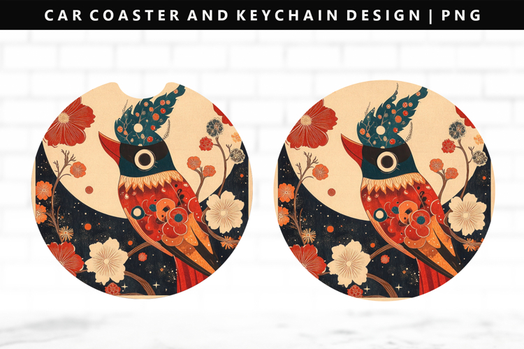 Hanafuda Keychain And Car Coaster Sublimation Design