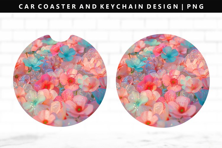 Flower Keychain And Car Coaster Sublimation Design