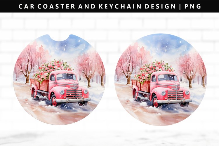 Truck Keychain And Car Coaster Sublimation Design example image 1