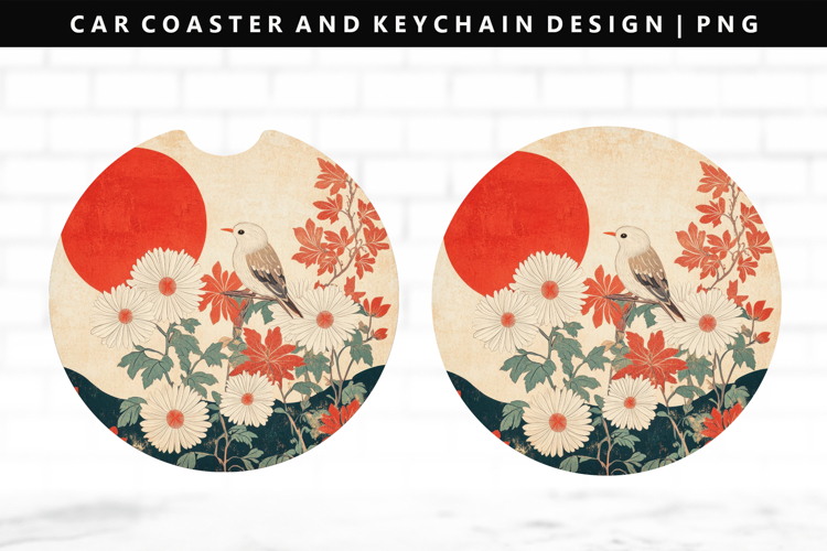 Hanafuda Keychain And Car Coaster Sublimation Design