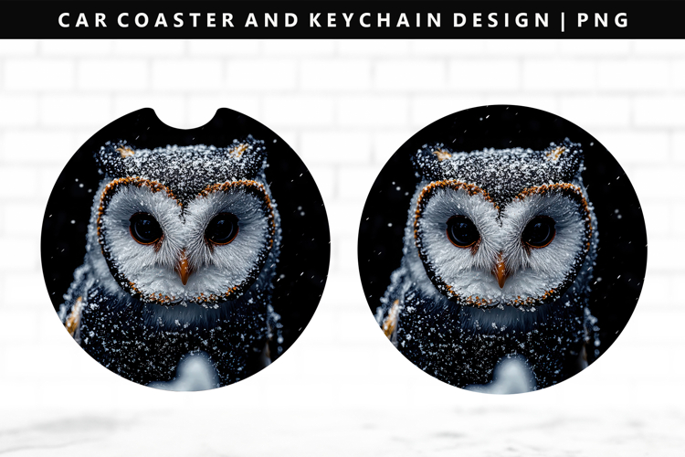 Owl Keychain And Car Coaster Sublimation Design