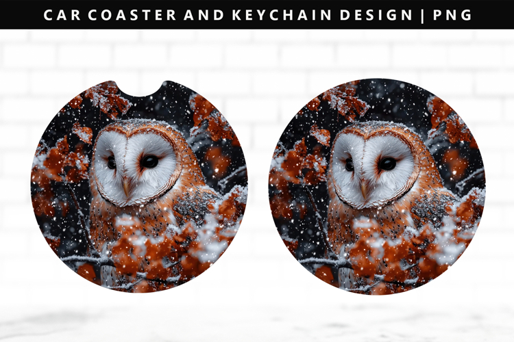 Owl Keychain And Car Coaster Sublimation Design