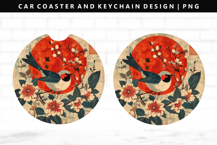 Hanafuda Keychain And Car Coaster Sublimation Design