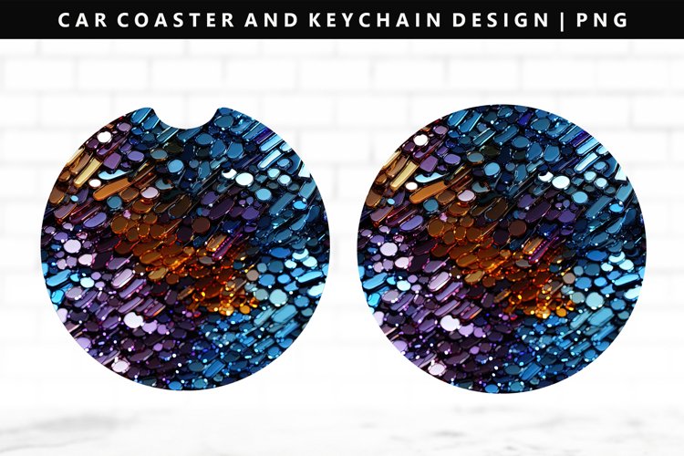 Sequin Keychain And Car Coaster Sublimation Design example image 1