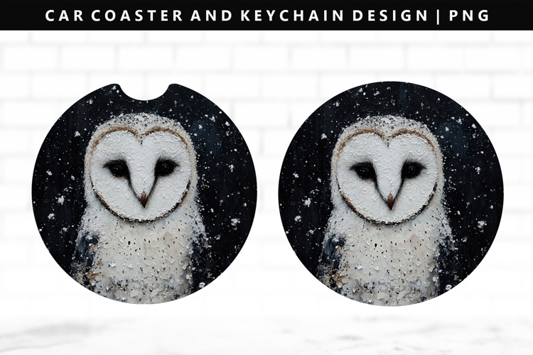Owl Keychain And Car Coaster Sublimation Design