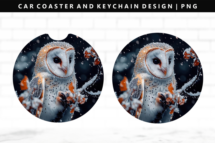Owl Keychain And Car Coaster Sublimation Design