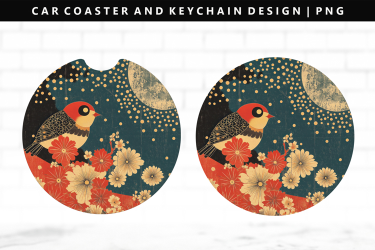 Hanafuda Keychain And Car Coaster Sublimation Design