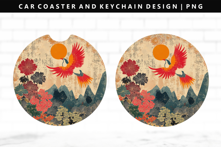 Hanafuda Keychain And Car Coaster Sublimation Design