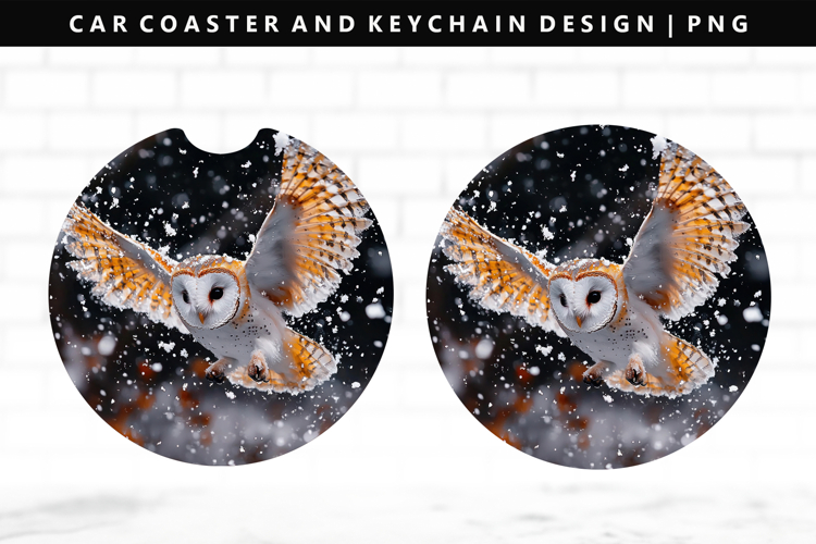 Owl Keychain And Car Coaster Sublimation Design