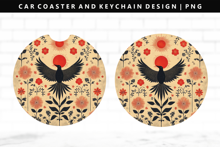 Hanafuda Keychain And Car Coaster Sublimation Design