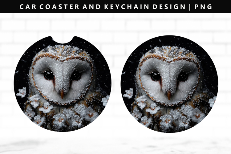 Owl Keychain And Car Coaster Sublimation Design