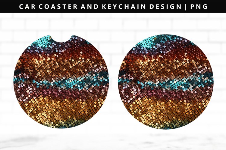 Sequin Keychain And Car Coaster Sublimation Design example image 1