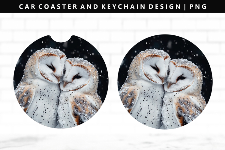 Owl Keychain And Car Coaster Sublimation Design