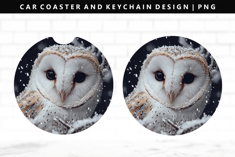 Owl Keychain And Car Coaster Sublimation Design
