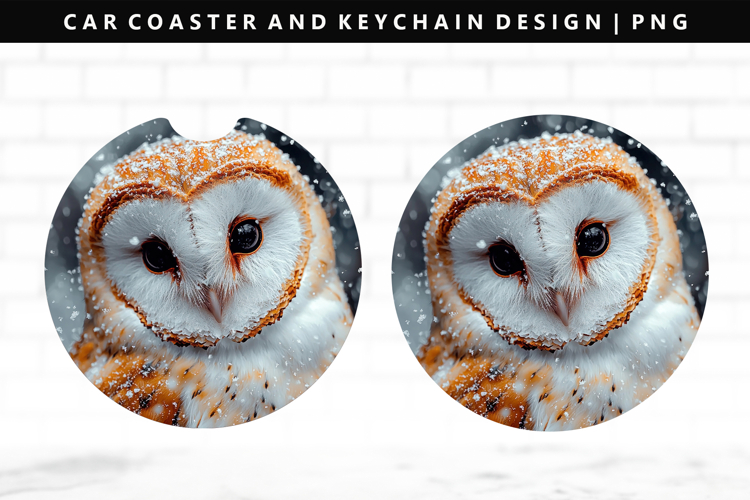Owl Keychain And Car Coaster Sublimation Design