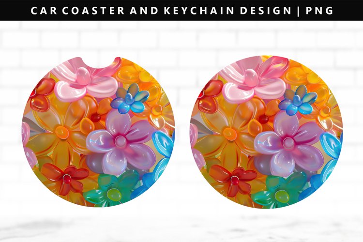 Flower Keychain And Car Coaster Sublimation Design