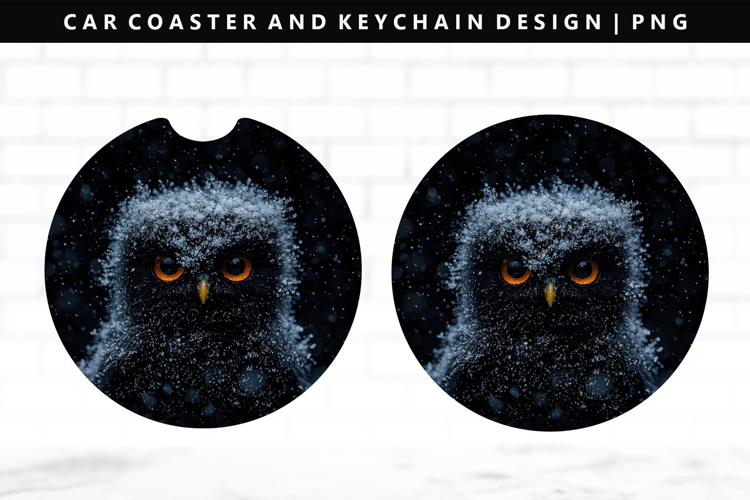 Owl Keychain And Car Coaster Sublimation Design