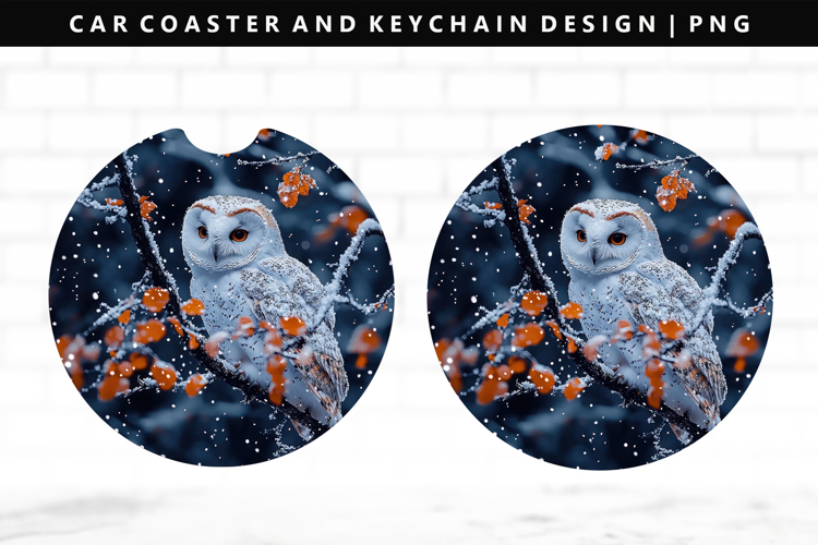 Owl Keychain And Car Coaster Sublimation Design