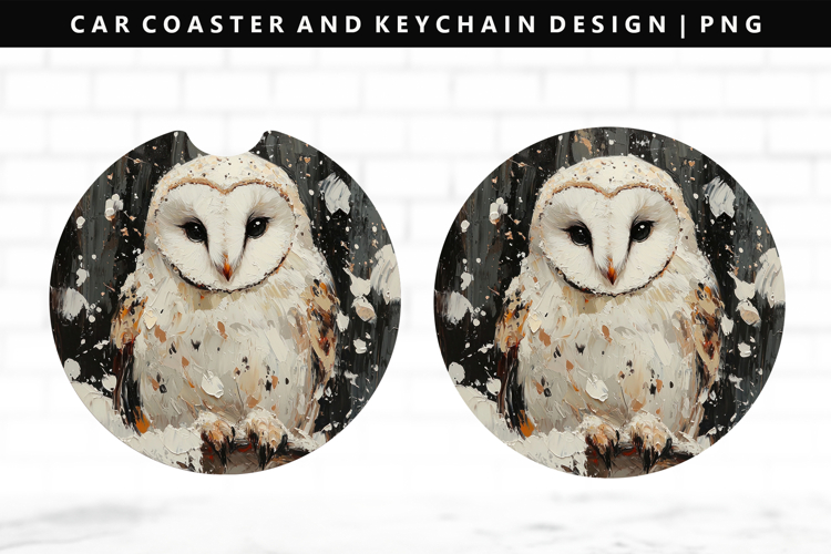 Owl Keychain And Car Coaster Sublimation Design