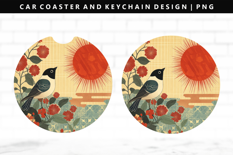 Hanafuda Keychain And Car Coaster Sublimation Design