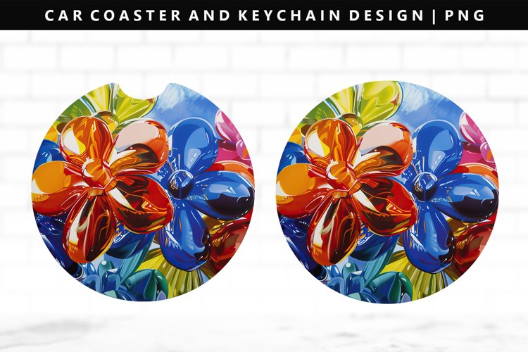 Flower Keychain And Car Coaster Sublimation Design