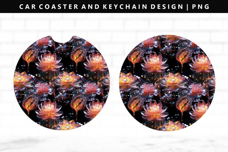 Flower Keychain And Car Coaster Sublimation Design example image 1